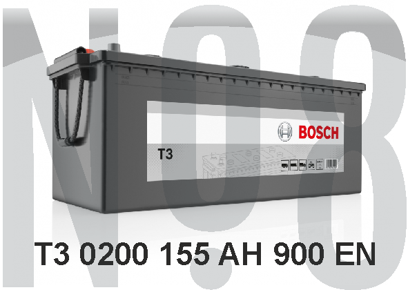 BOSCH T3 - KAPALI SULU - 12V - 155AH - 900CCA