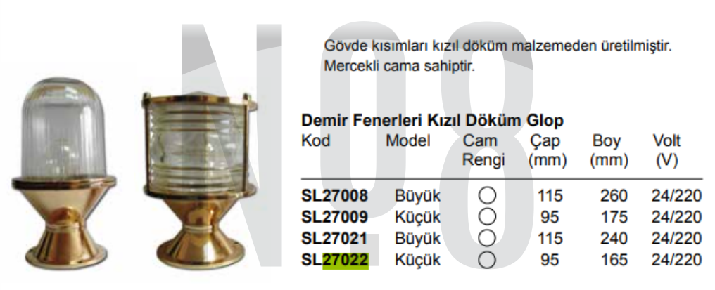 5,35 KIZIL DÖKÜM GLOP DEMİR FENERİ 220V-24W