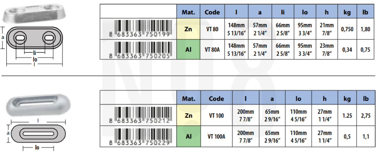 Vetus Tip VT80A Plate tutya aliminyum