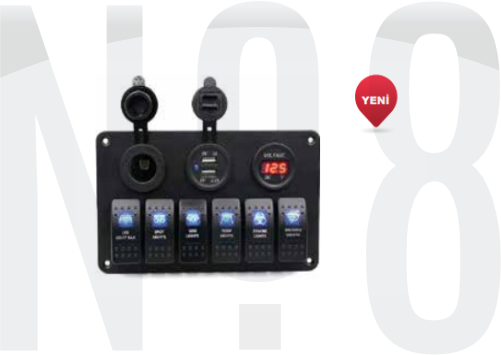 SWITCH PANEL 6 LI 12V,USB,VOLTMETRE (L6S3)111*180mm